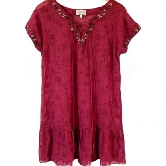 JOHNNY WAS🌻 JADE Sheer Embroidered Lace Up Mini Dress - Picture 6 of 15